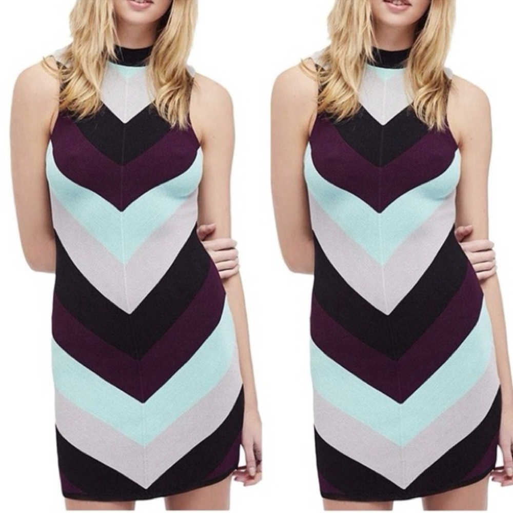 Free People Dress Womens XS I Got You Bodycon Knit Chevron Stripe Preppy Mini